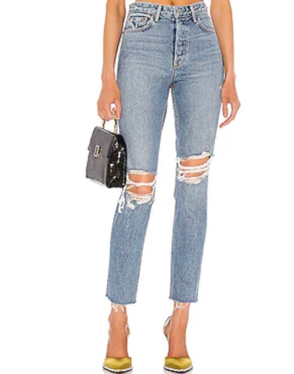 GRLFRND Button Fly Distressed Raw Hem Karolina Skinny Jeans Blue Dream Size 25